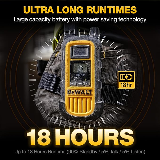 DEWALT DXFRS800 FRS Walkie Talkies Long Range 2 Way Radio, 2 Watt, Waterproof & Rechargeable, 2 Pack