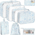 8 Set Packing Cubes for Travel, Luggage Packing Organizers Accessories Large Toiletries Bag for Clothes Shoes Cosmetics (Blue Flower)