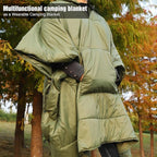 REDCAMP Wearable Camping Blanket Lightweight, Multifunctional Warm Travel Quilt Waterproof, Compact Wearable Poncho with Detachable Hood for Camping, Hiking (Army Green)