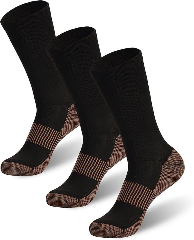 FOOTPLUS Hiking Copper Compression Socks,Unisex Cushioned Sole Arch Support Athletic Crew Running Socks