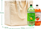 VeraMia Canvas Grocery Bag 3pc XL Set with Real Pockets, Long Shoulder Strap and Short Handle. Heavy Duty, Foldable, Washable