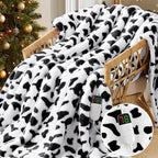 Cow Print Heated Electric Blanket Twin,62X84 Black Heating Blanket with 10 Heats Levels & 8 Hours Auto Off,Cute Cow Decor Fleece Sherpa Blankets Warmer Gifts for Women Couch Office,Washable,ETL