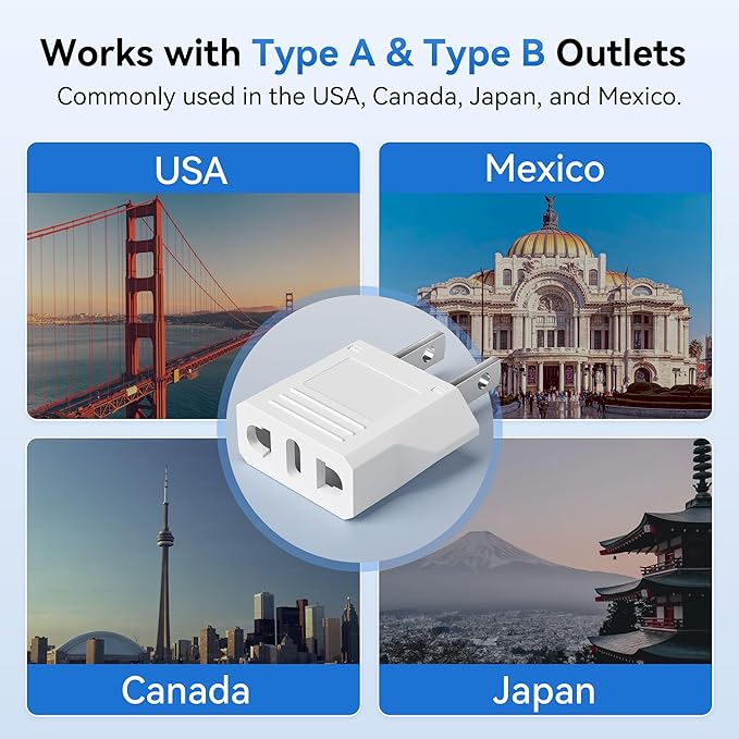 European to American Outlet Plug Adapter, Unidapt EU Europe to US USA Travel Adapter Plug Power Converter, EU/Asia/AU/Italy to U.S Canada Outlets Wall Plug Adapters Type A (6-Pack, White)