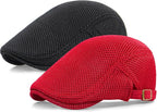2 Pack Men's Mesh Cap Breathable Summer Newsboy Hat Adjustable Beret Ivy Cap Irish Cabbie Driving Hunting Hats