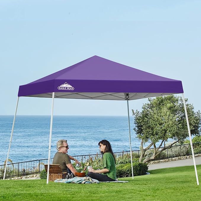 EAGLE PEAK 10x10 Slant Leg Pop-up Canopy Tent Easy One Person Setup Instant Outdoor Beach Canopy Folding Portable Sports Shelter 10x10 Base 8x8 Top (Purple)