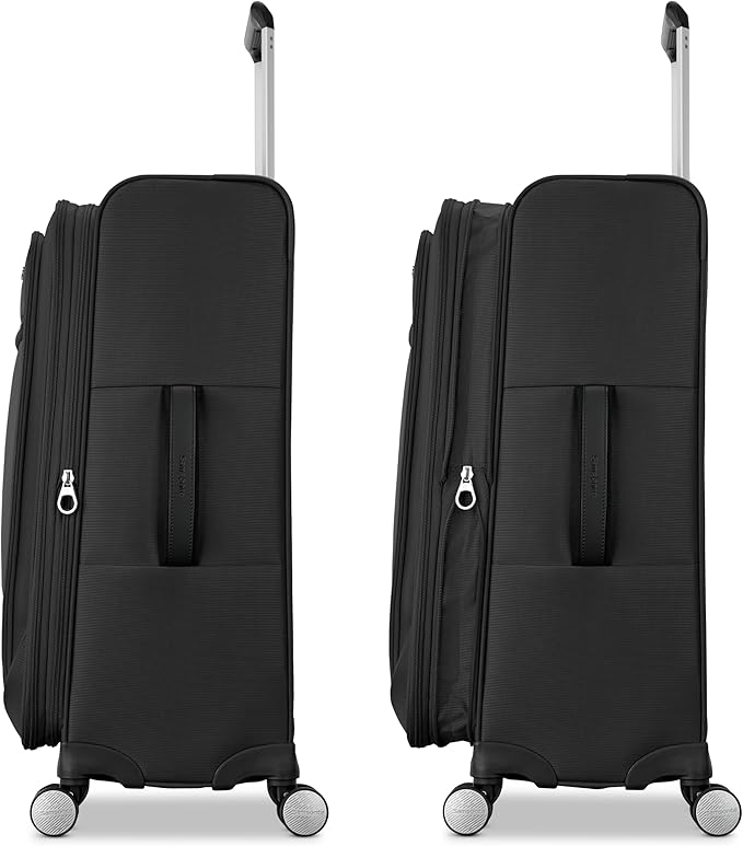 Samsonite 3-PC Soft-Sided 21/25/29” (Carry-On, Medium, Large Checked), Lightweight Expandable Element Luggage Set: 2 Front & Side Pocket, Four Spinner Wheels, Adjustable Handle, Durable- Black
