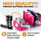 Foxelli LED Headlamp Flashlight for Adults & Kids, Running, Camping, Hiking Head Lamp with White & Red Light, Comfortable Headband, Lightweight & Waterproof, 3 AAA Batteries