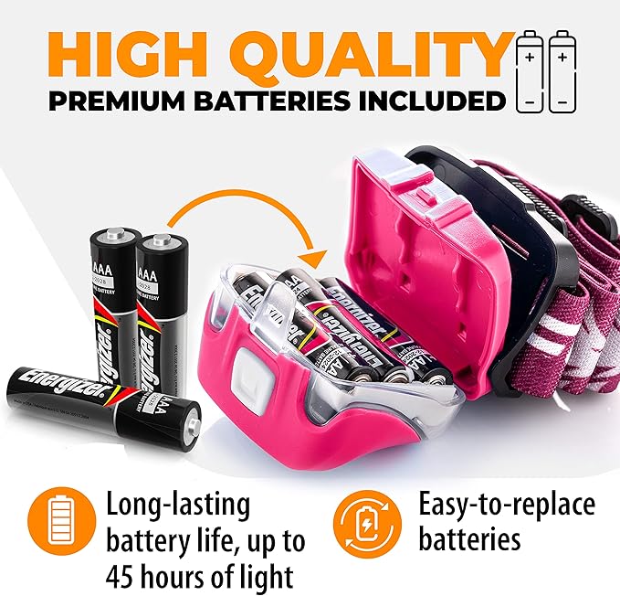 Foxelli LED Headlamp Flashlight for Adults & Kids, Running, Camping, Hiking Head Lamp with White & Red Light, Comfortable Headband, Lightweight & Waterproof, 3 AAA Batteries