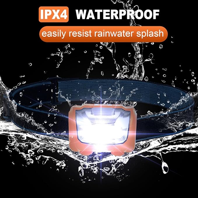 Macarrie 18 Pack LED Headlamps IPX4 Waterproof 3 Modes Headlamp Flashlight Bright Head Lights Camping Accessories for Adults Kids Hiking, Running, Repairing, Fishing, Batteries Not Included(Orange)
