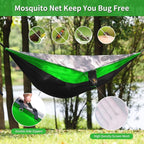 Camping Hammock, Portable Hammocks with Mosquito Net,Lightweight Nylon Parachute Hammock with 10ft Tree Straps,Camping Gear Must Haves for Travel Hiking Backpacking Beach Patio Black& Green