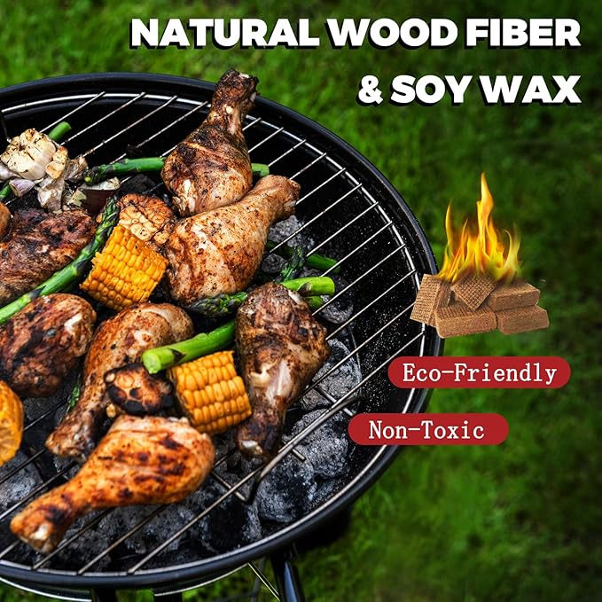 KAMaster 144 Pack Fire Starter Cubes - 35 Minutes Long Burning All Weather Firelighters, Waterproof & Windproof for Grill, BBQ, Fire Pit, Camping, Survival - Natural Wood Firelighters(Easy Ignite)