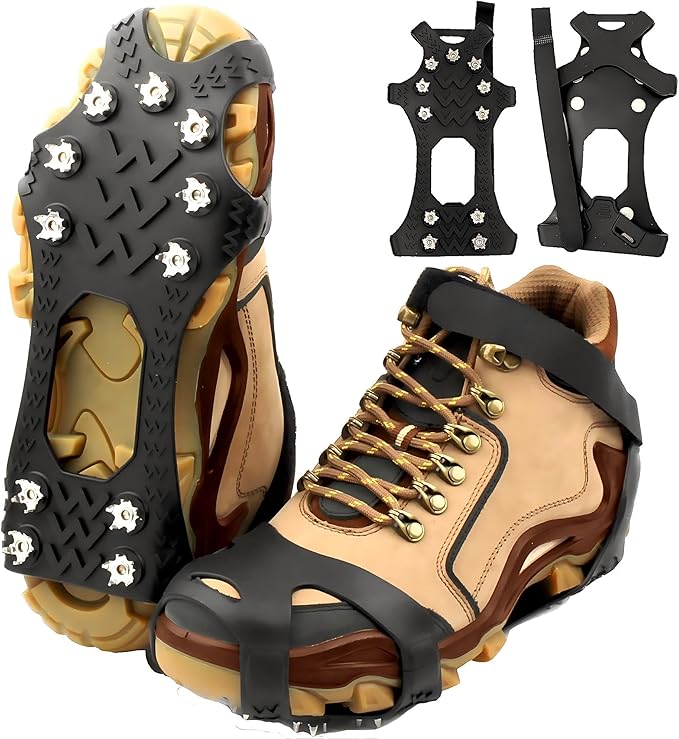 Ice Cleats for Shoes and Boots,Silicone Crampons,11 Stainless Shoe Spikes for Snow and ice,Heavy Duty Traction for Hiking,Climbing &Mountaineering,Ice Fishing (Ultra-Cold -45°C, Easy On/Off，Unisex)