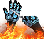 BBQ Fireproof Gloves, Grill Cut-Resistant Gloves 1472°F Heat Resistant Gloves, Non-Slip Silicone Oven Gloves, Kitchen Safe Cooking Gloves for Oven Mitts,Barbecue,Cooking, Frying,13.5 Inch-Sky Blue
