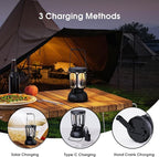 Mesqool Camping Lantern Rechargeable Battery 6000mAh, 650LM LED Lanterns for Power Outages Emergency Hurricane, Solar Hand Crank Lantern for 200 Hours