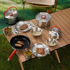 Camping Cookware Set 304 Stainless Steel 16-Piece Pots & Pans,Kettle, Storage Bag,Plates, Bowls, Knives, Forks, Spoons,Compact for Outdoors & Indoors Kitchen Campfire Hiking