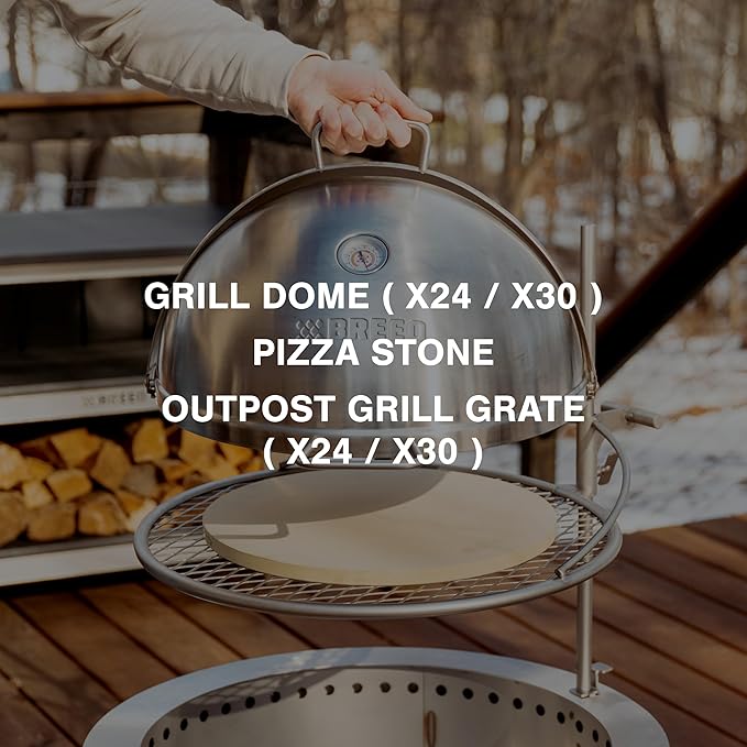 Breeo Grill Dome and Outpost Grill Bundle – Hinged Stainless Steel Dome w/Built-in Thermometer, Griddle Accessories Kit, Outdoor Set for Live-Fire Cooking – Fits X/24, X/30 Series