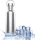 TRIPLE TREE 17 OZ Uninsulated Single Walled Stainless Steel Sports Water Bottle 18/8 Food Grade for Cyclists, Runners, Hikers, Beach Goers, Picnics, Camping - BPA Free