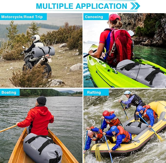 Gonex 40L 60L 80L Extra Large Waterproof Duffle Travel Dry Duffel Bag Heavy Duty Bag with Durable Straps & Handles for Kayaking Paddleboarding Boating Rafting Fishing