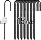 Rebar Stakes 12 Inch, Ground Stakes Heavy Duty J-Hook Black Coated Anti-Rust Heavy Duty Ground Anchors for Garden Dog Fence Chicken Coop Christmas Decorations Deer Fence 15pcs