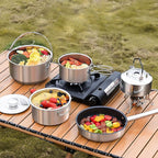 7PCS Camping Cooking Set,Camping Cookware Mess Kit,304 Stainless Steel Camping Cookware with Travel Tote Bag for Camping Outdoor Cooking & Picnic,RVs