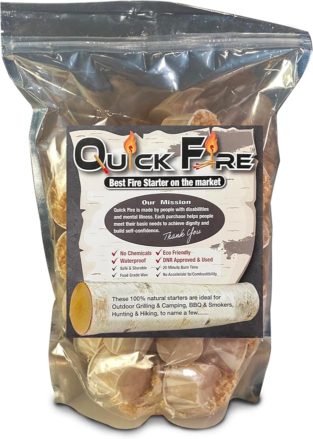 Quick Fire Starter Pods in Resealable Packs - Fire Starters for Campfires, BBQ, Grill Pit, Wood Stove & Charcoal Starter, 20 Min Burn Time,30 Extra Large Pods, USA Made, Brown