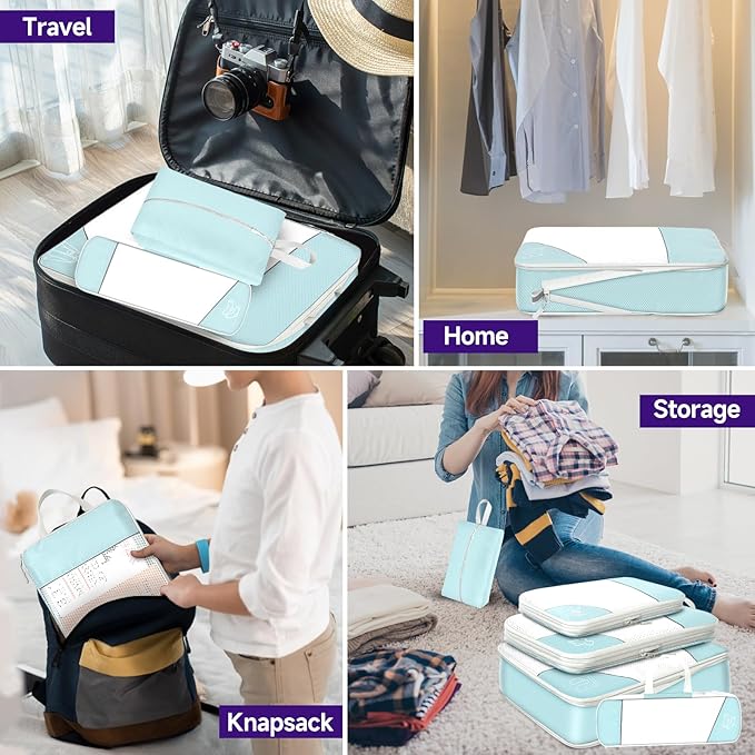 SWIHELP Compression Packing Cubes for Suitcases 6 Set Travel Luggage Organizer Packing For Storage Clothes Shoes
