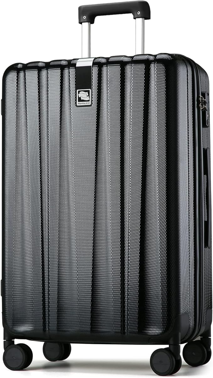 Hanke 29 Inch Luggage Suitcases With Spinner Wheels Lightweight PC hardside Rolling Suitcase With Travel Lock, Checked-Large 29-Inch(Jet Black)