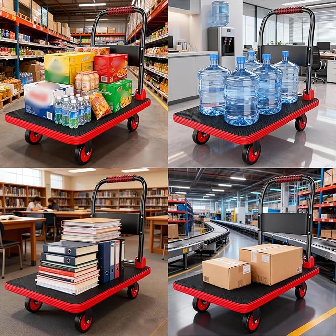 Foldable Luggage Trolley with Handle Silent TPR Wheels Heavy-Duty Design Portable Cart with Bumper Strips for Easy Loading & Storage (48x72x82cm)
