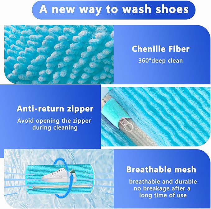 2Pcs Reusable Shoe Washing Machine Bag for Washer and Dryer:Free Up Hands, Prevent Deformation,shoe bag with Zipper Protection Design, Use for all Shoes,Sports Shoes(Blue)