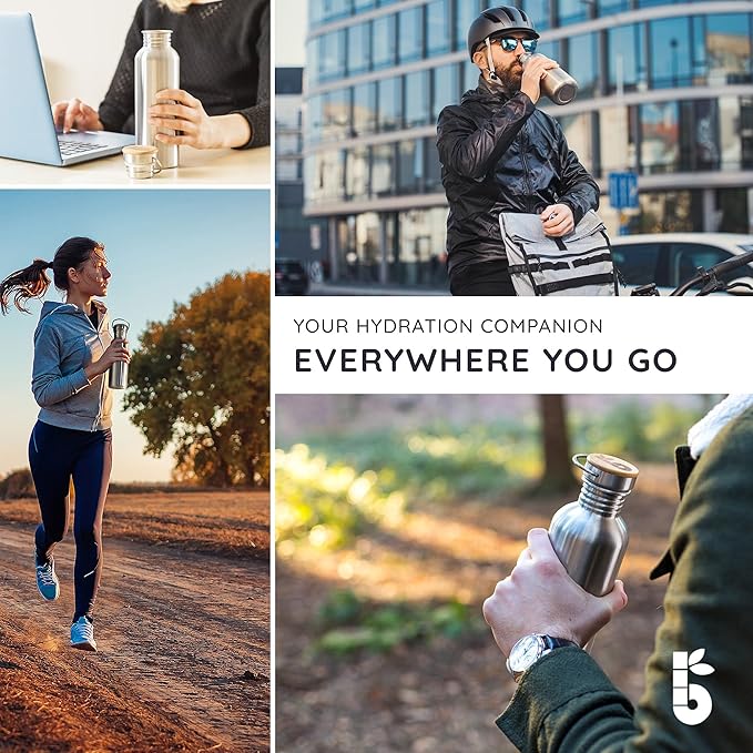 Bambaw Stainless Steel Water Bottles 32 oz, Non-insulated Single Wall Metal Water Bottle Stainless Steel, Reusable & Eco Friendly, Dishwasher Safe – Silver