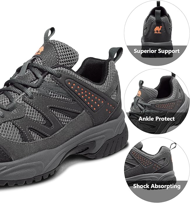 CAMELSPORTS Hiking Shoes Men Lightweight Non-Slip Breathable Sneakers Low Top Walking Shoes for Outdoor Trailing Trekking Walking Climbing