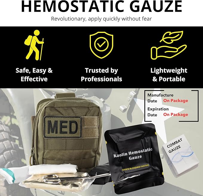 First Aid Advanced Quick Clotting Combat - Flexible Hemostatic - Stop The Bleed kit Faster Wound Packing with Quick Clotting Medical - Survival Kit Supplies - 3" x 12.5' (CT-Gauze-5)
