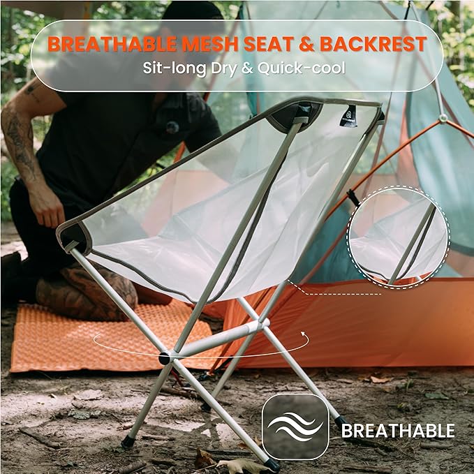 Ultralight Camping Chair, Portable Folding Backpacking Chair with FUll Aluminum Frame, Breathable Mesh, Compact Travel Hiking Chair, Heavy Duty 330 lbs Outdoor Folding Chair with Carry Bag