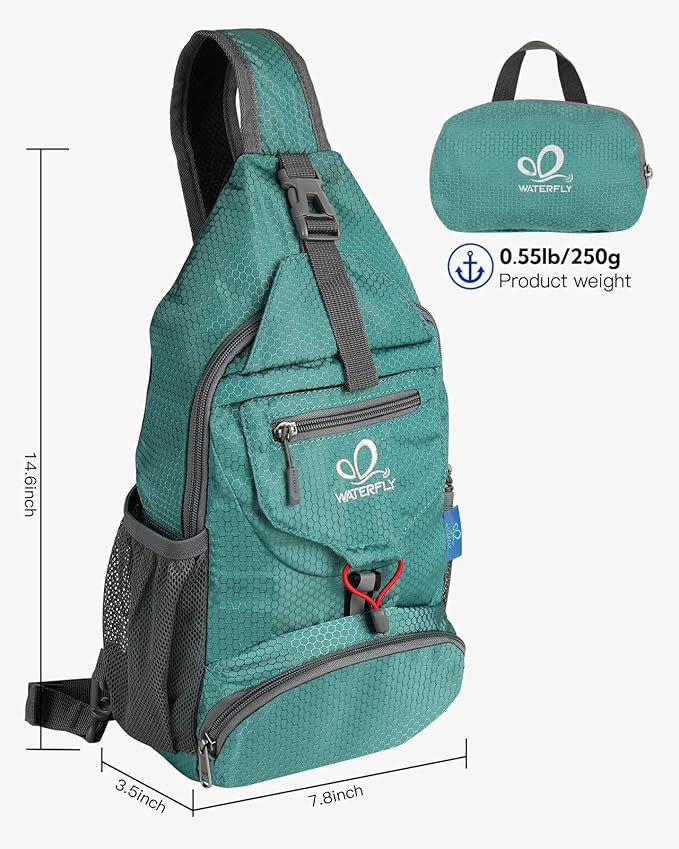 WATERFLY Packable Small Crossbody Sling Backpack Shoulder Chest Bag Daypack for Hiking Traveling