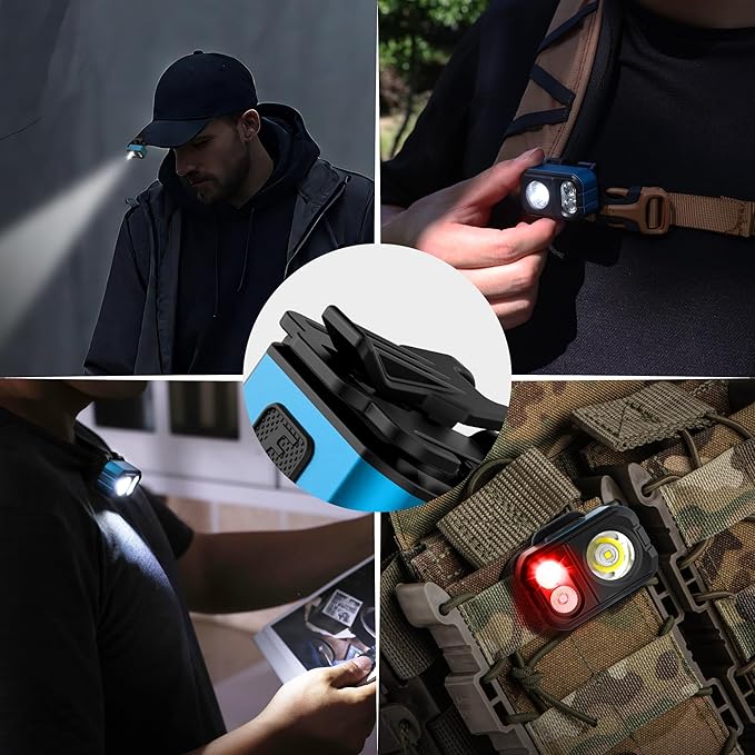 EverBrite Rechargeable LED Headlamp, Only 1.59 OZ Ultra-Light with Hat Clip, IP67 Waterproof, White/Red/Green Light, 7 Modes for Camping, Running and Backpacking-Blue