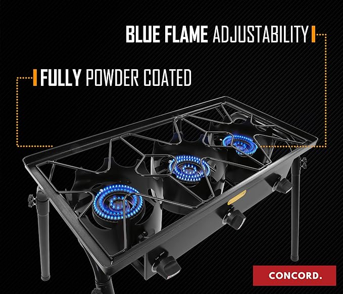 Concord Triple Burner Outdoor Propane Stove Cooker w/Regulator, 3 Burner Stove Brewing Supply