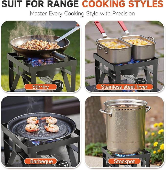 Propane Burner, 200,000 BTU High Pressure Gas Stove with 0-20 PSI Regulator, Portable Camping Stove Outdoor Propane Stove for Camping, Turkey Fry, Backyard, Outdoor Cooking