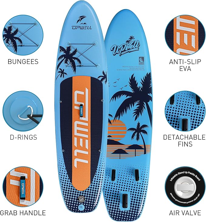 UPWELL 10'6"/11'/11'6" Inflatable Paddle Board, Stand Up Paddlboard for Youth & Adults, Stable Design, Premium SUP Accessories, Backpack, Leash, Hand Pump, Fins