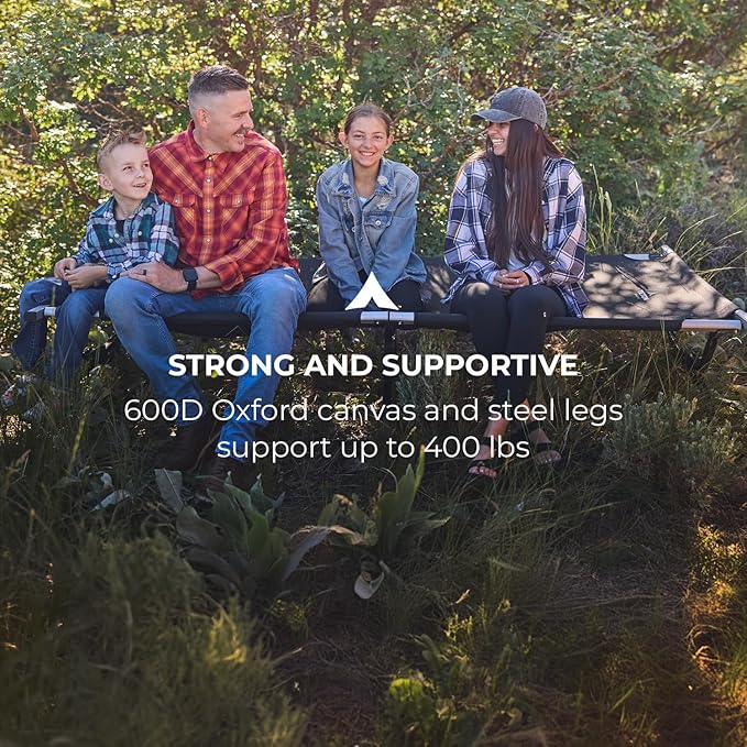 Teton Camping Cot with Patented Pivot Arm, Folding Camping Cot, Durable Heavy Duty Canvas, Comfortable Sleeping Bed for Adults, Portable