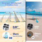 2PM SPORTS Beach Tent Canopy with UPF50+ UV Protection, Outdoor Large Beach Sun Shade Shelter for Family Picnic Camping Travel Shore Fishing, 8 Sandbags, Sand Shovel (Leaf, 8x8 FT)