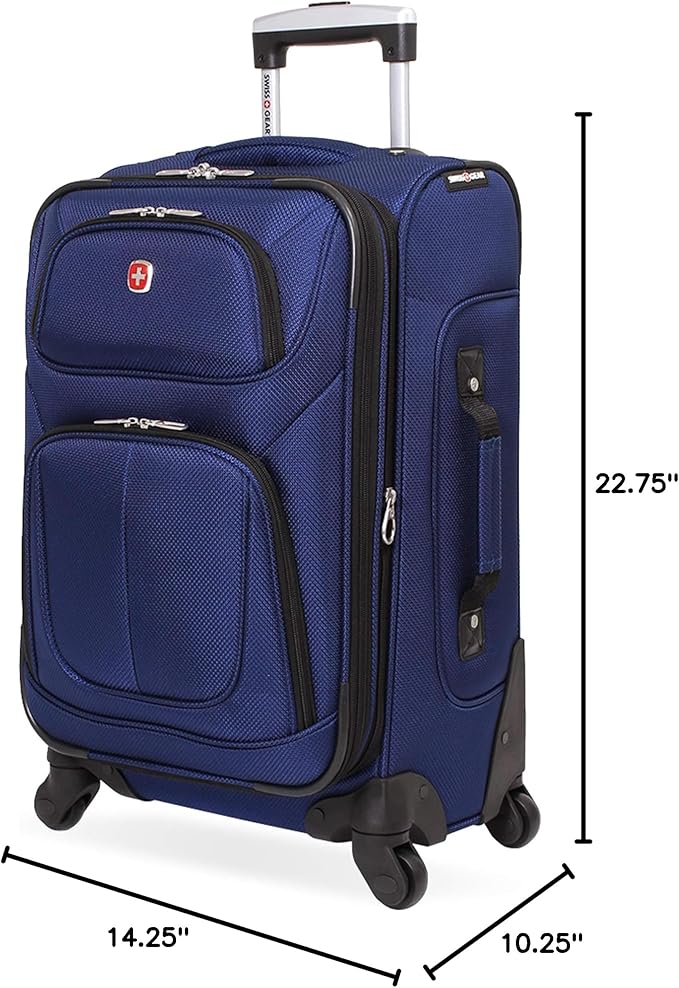SwissGear Sion Softside Expandable Luggage – Carry-On Suitcase with 360 Degree Wheels & Retractable Handle – 21 Inch, Perfect for 1-3 Night Trips – Blue