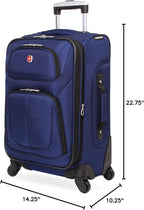 SwissGear Sion Softside Expandable Luggage – Carry-On Suitcase with 360 Degree Wheels & Retractable Handle – 21 Inch, Perfect for 1-3 Night Trips – Blue