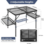 REDCAMP 36x24 Folding Grill Table for Outside with 2 Side Tables, Lightweight Portable Metal Aluminum Outdoor Grill Table with Adjustable Height Legs, Great for Camping Picnic Cooking BBQ, Black 3ft