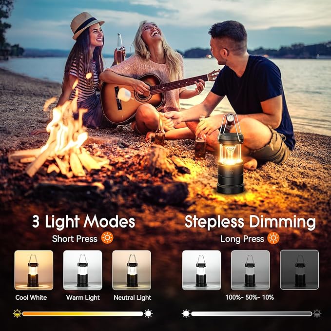 LETMY 2 Pack Camping Lanterns for Power Outages - Dimmable & 3 Color Modes, Battery Powered Lantern, Collapsible, Water Resistant Lantern Flashlight for Emergency, Hurricane, Storms, Outdoor Survival