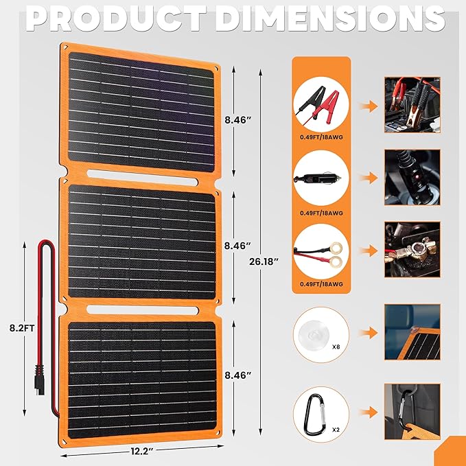FieryRed 30W Folding Solar Battery Trickle Charger Maintainer, 2-in-1 Portable 12V Solar Trickle Charger with Built-in Charge Controller, Dual USB Fast Charging for Car Truck Boat Automotive Camping