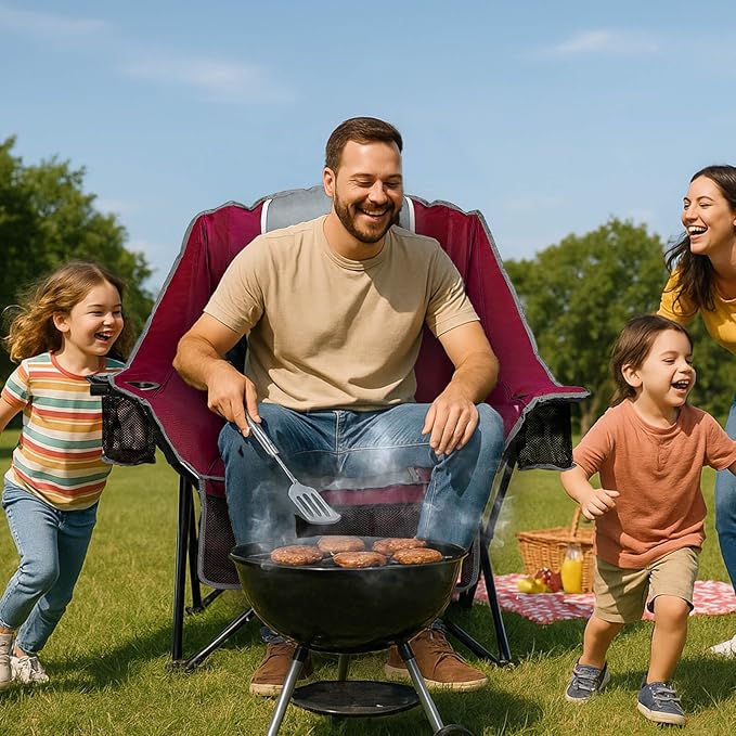 Oversized Camping Chairs Extra Wide 400lbs Capacity, Heavy Duty Folding Outdoor Chair with 2 Cup Holder & Storage Pocket, Padded and Portable Lawn Chair for Adults, Camp, Fishing, Tailgating, Picnic
