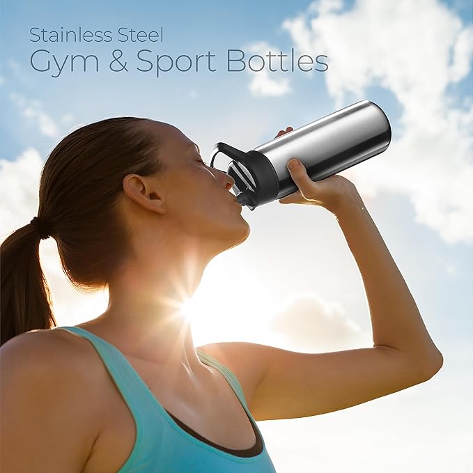 SipX™ Triple-Insulated Stainless Steel Water Bottle 25oz. With 3 Lids, BPA-Free Reusable Insulated Water Bottle Keeps Cold 24 Hours, Metal Water Bottle Made Of Sustainable Material For Hiking & Biking