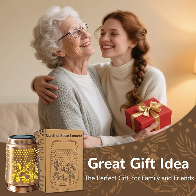 Cardinal Solar Lantern for Garden Outdoor Decor – Hanging Metal Light Decoration for Patio, Yard, Lawn, Pathway, Backyard – Birthday Gift for Mom, Women, Grandma