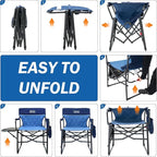 Camping Folding Chairs for Outside, Foldable Camp Chairs for Adults Heavy Duty, Oversized Directors Camping Chair with Table for Picnic, Lawn Large Comfy Camping Chair, 350 LBS Capacity, Blue