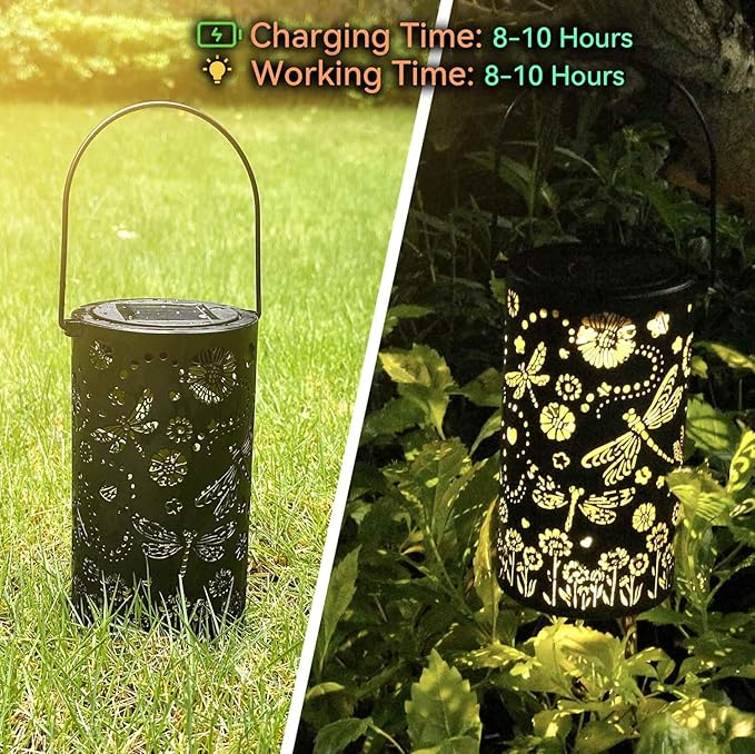 Solar Lanterns Outdoor Waterproof Garden Lamp Décor, Birthday Gifts for Women Mom Grandma, Hanging Metal LED Dragonfly Solar Lights for Yard Patio Decoration